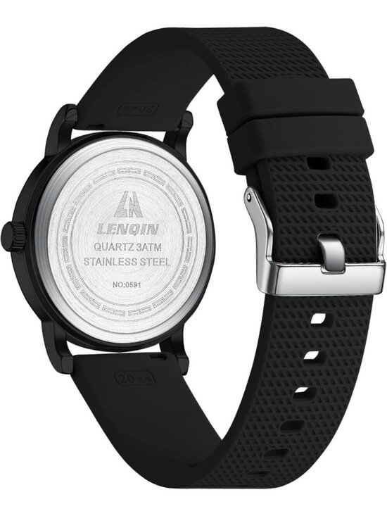 Women\'s Black Leather Strap Analog Quartz Solid Luminous Dial Waterproof Watch